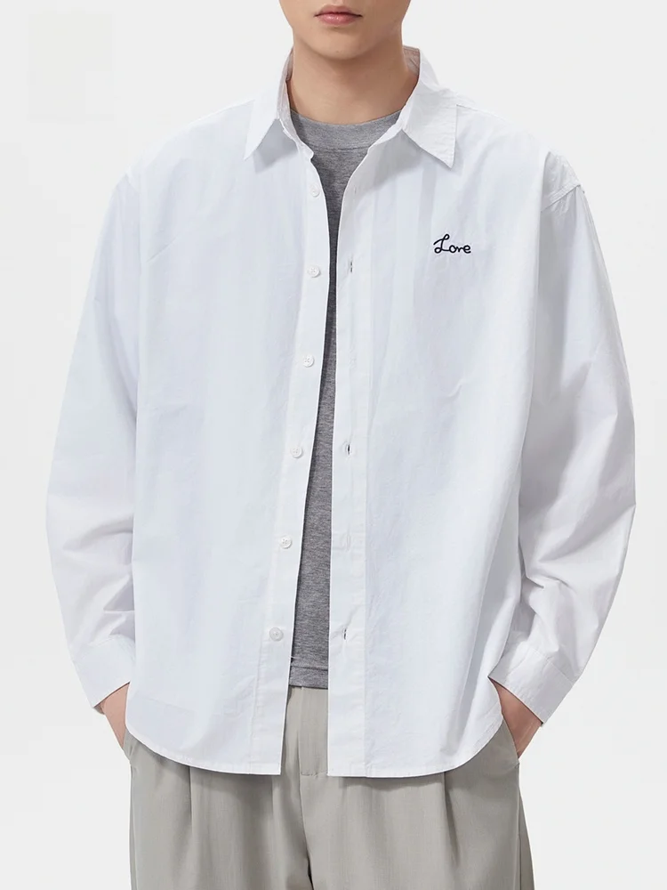 

American Sle Casual Loose Long Sve Men's irt Spring 2026 New Pure Color Outerwear Spring Autumn Cotton Classic