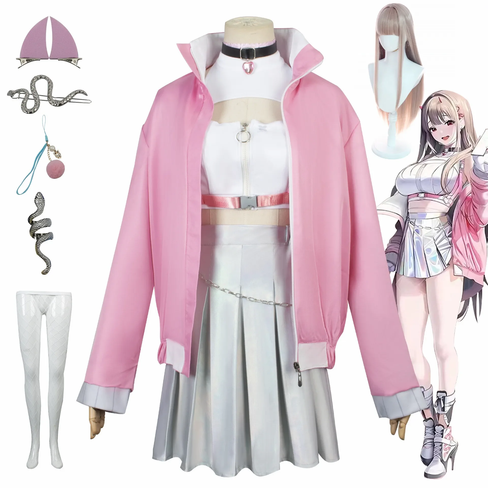 Anime Cosplay Nikke De Godin Van De Overwinning Kostuum Meisje Roze Jk Uniform Jassen Rokken Hoofddeksels Handschoenen Halloween Cocon Suit