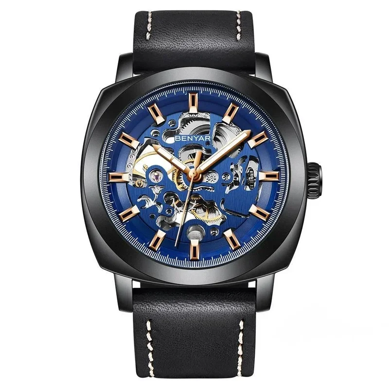 BENYAR 5121 Watch For Men Luxury Skeleton Tourbillon Automatic Mechanical Mens Watch 30M Waterproof Leather Strap Reloj Hombre