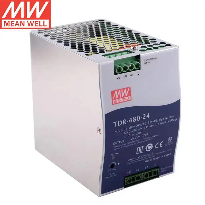 

TDR-480-24 24V 20A 480W For Mean Well Slim Three Phase Industrial DIN Rail with PFC Function Single Output Power Supply