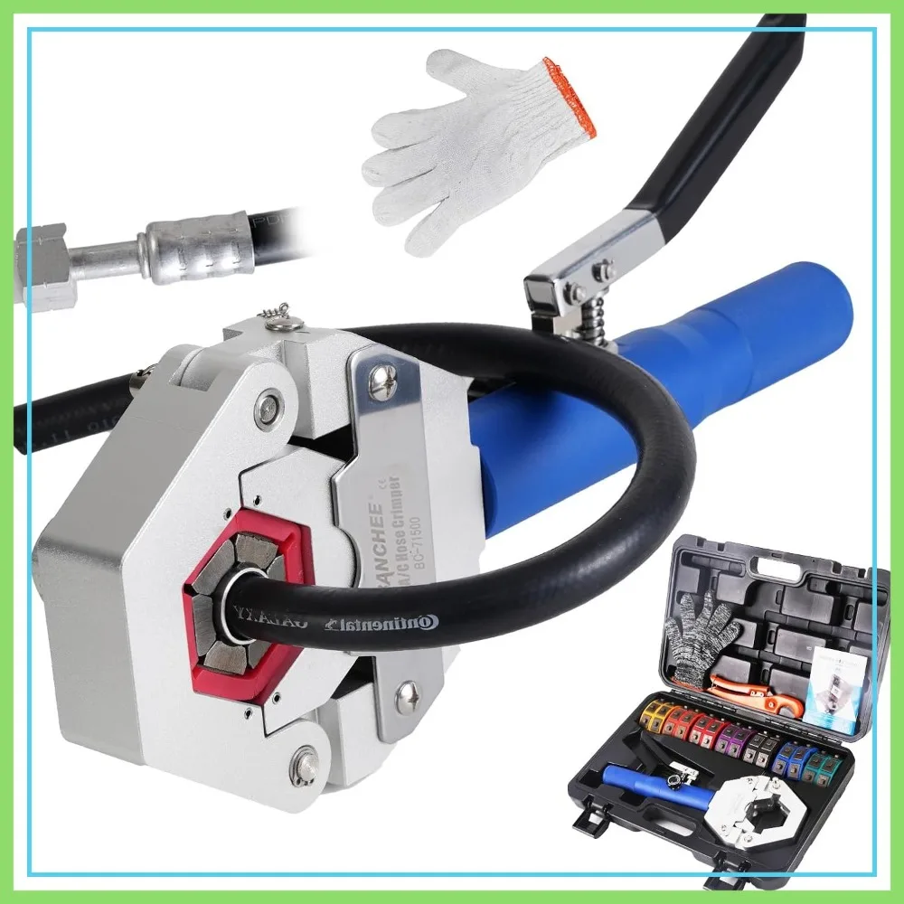 

Hydraulic Hose Crimper AC Crimping Tool for Barbed and Beaded Fittings, Air Conditioning Repaire with 7 Die Set (BC-71500)