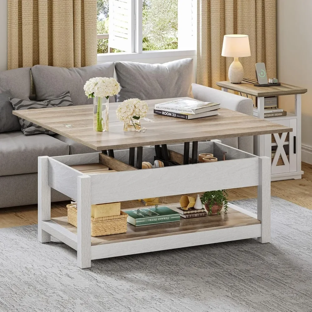 Lift Top Coffee Table, 3 in 1 Multi-Function Coffee Tables with Storage for Living Room, Farmhouse Modern Dining Table