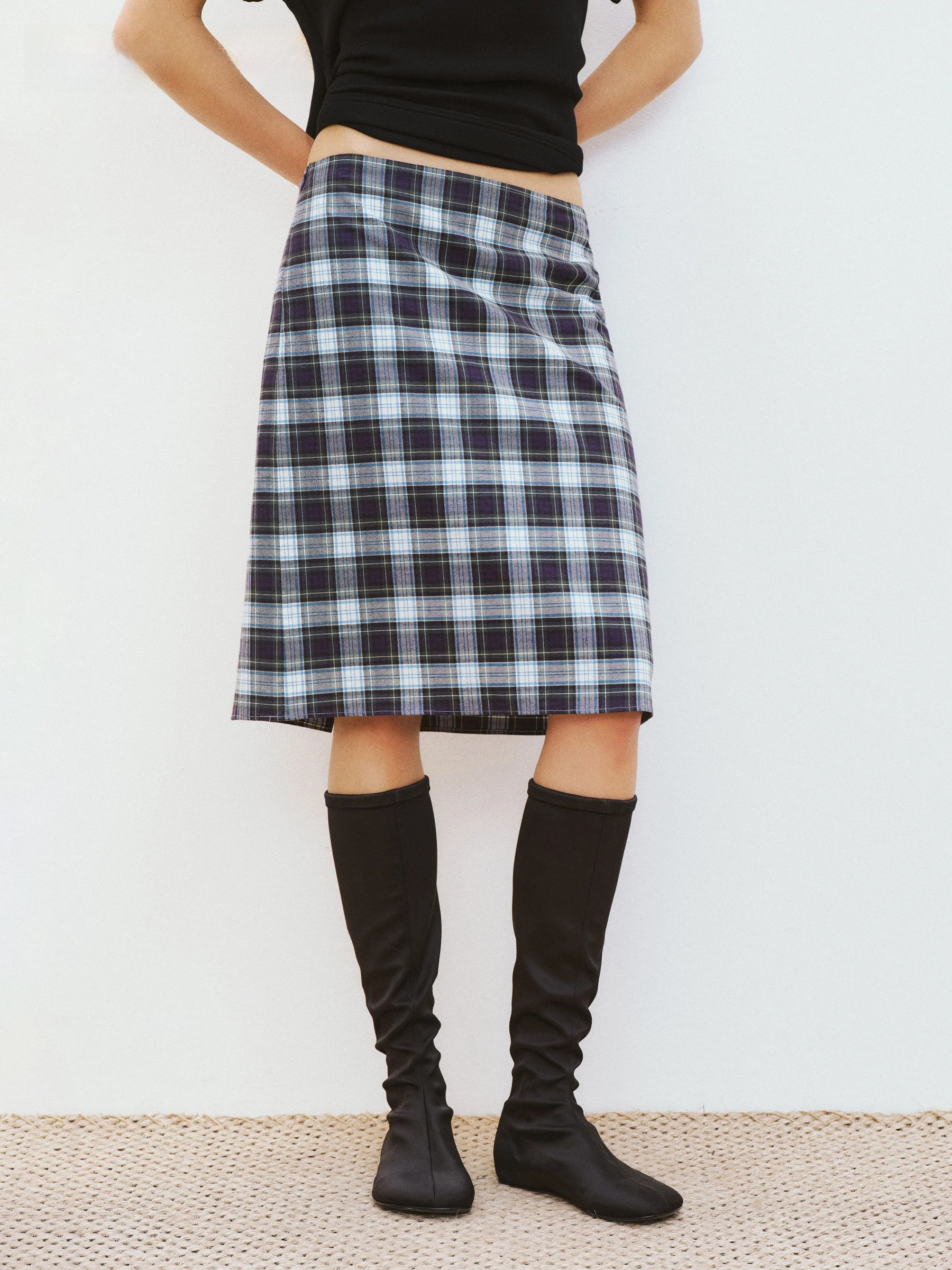 

VERMO Classic Retro Plaid H-ape Cut Low Waist Skirt for Women Cotton Straight Leg Spring Summer Faion Ladies Skirts