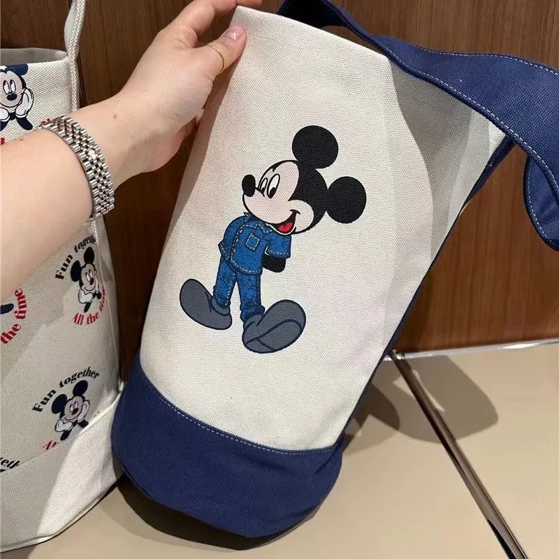 

Disney Mickey Mouse Cartoon Print Canvas Shoulder Bucket Bag Large Capacity for Women Girls Students Work Daily Use