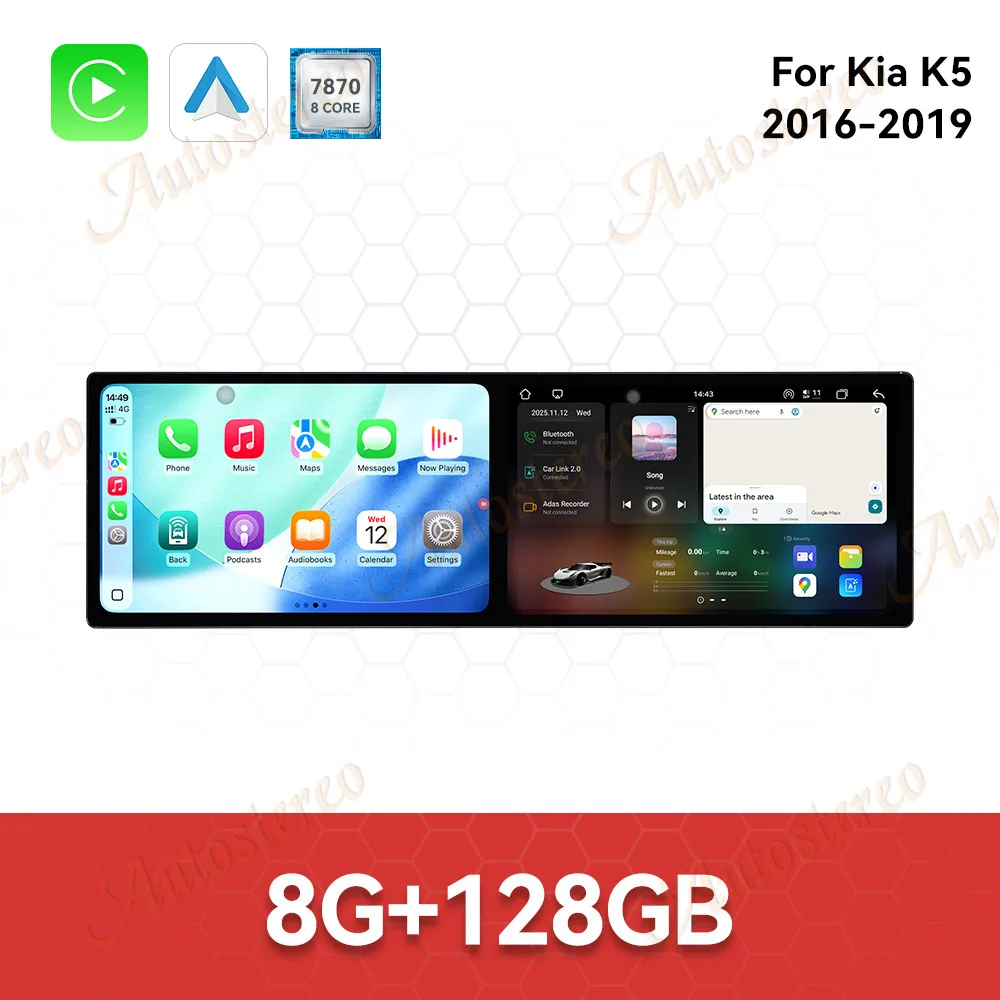 Dual Screen 10.1 Car Radio For Kia K5 2016-2019 Android Auto GPS Navigation Multimedia Stereo Receiver Head Unit Offline Maps