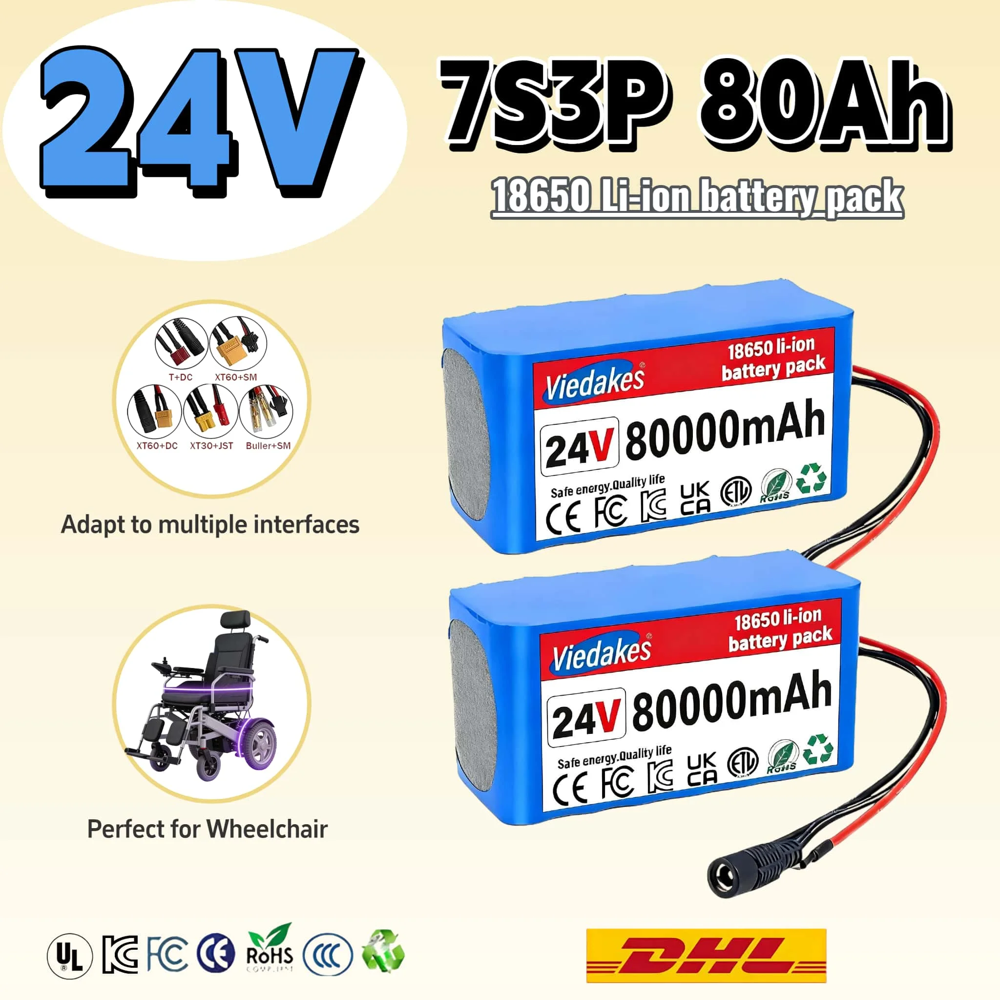 

2 Pack 24V 100000mAh Lithium Battery with 29.4V 2A Charger, 24 Volt Rechargeable Battery for DIY Projects
