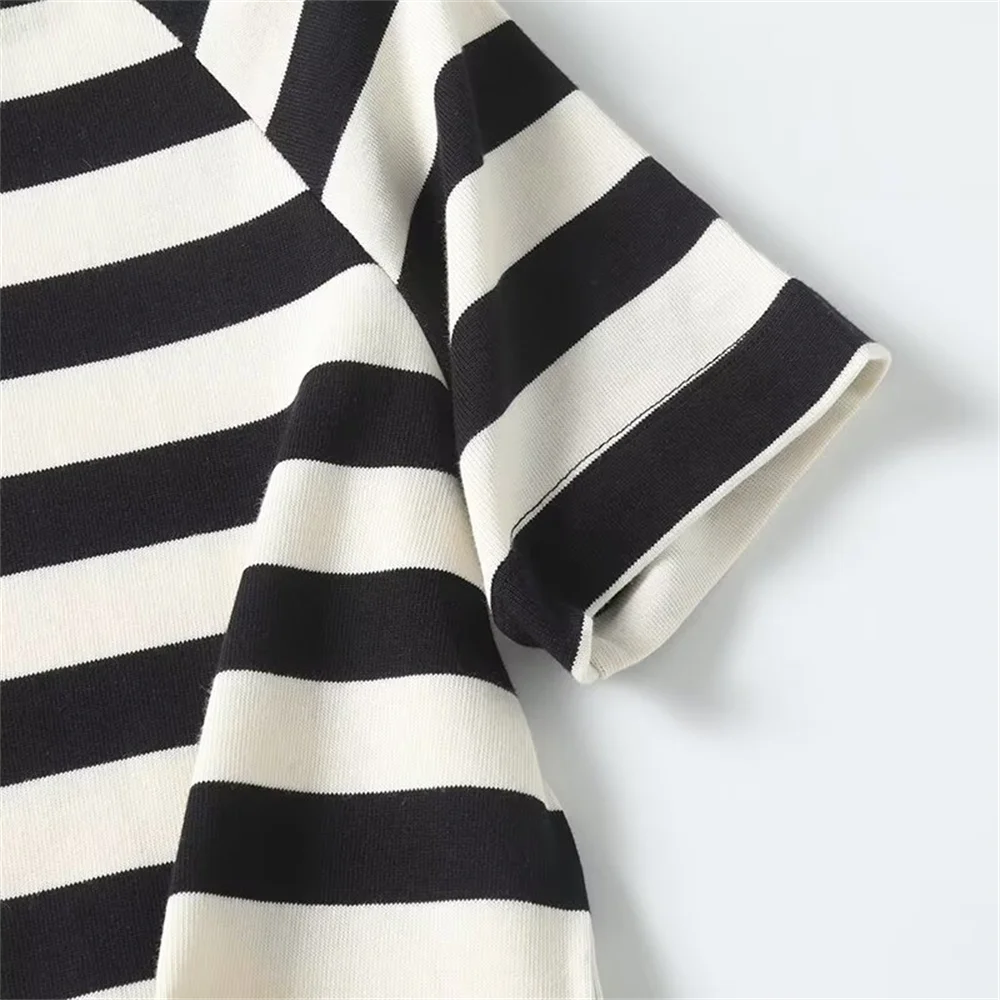 COS LRIS Discount Season Women\'s 2024 Summer New Casual Skincare Cotton Stripe Round Neck Short Raglan Sleeve T-shirt 0685492180