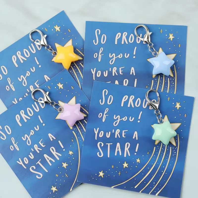 8 Pastel Mini Star Keychains, with an Inspirational Card That Says "You Are a Star, I'M Proud of You!", Suitable for Birthdays, Graduation Ceremonies, Back-To-School Season, Inspirational Gifts, Bag A image 3