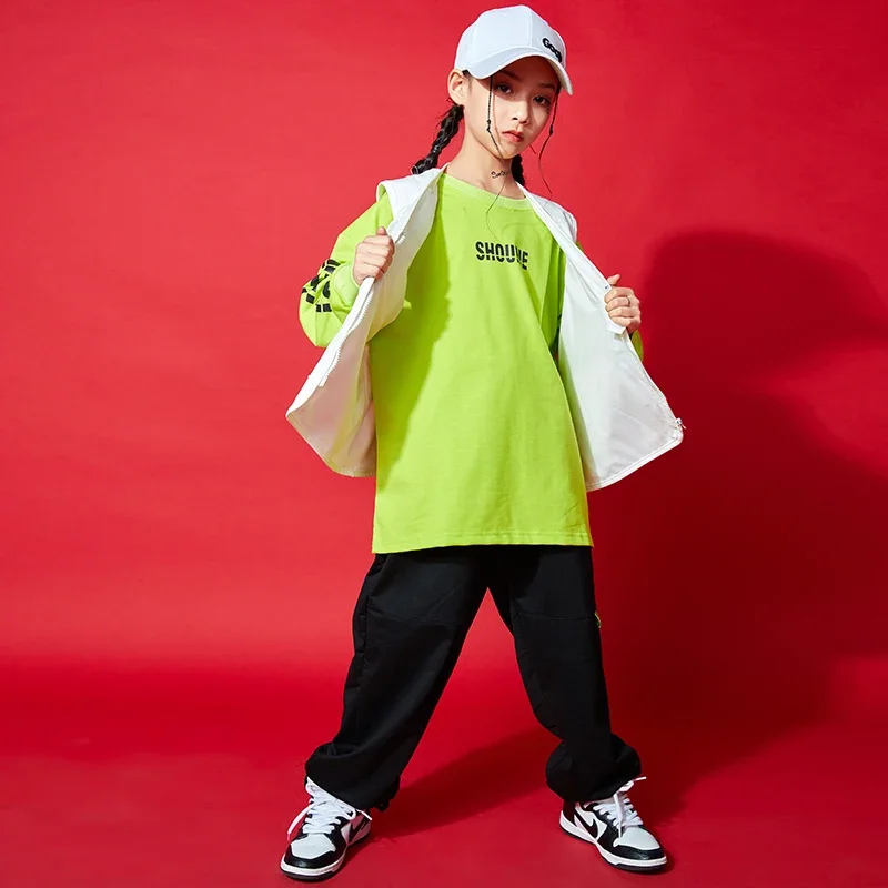 Hip Hop Dance Costume para meninos e meninas, Calças Streetwear, Camisa extragrande, Jaqueta sem mangas, Top, Moletom, Roupas infantis, Roupas Jazz