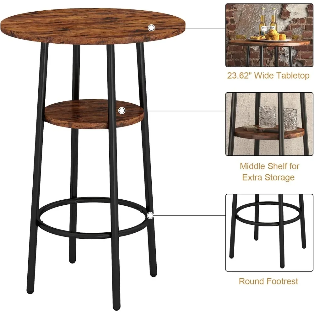 3-Piece Bar Table Set for 2, Small 2-Tier Round Bistro Pub Dining Table & PU Upholstered Stools with Backrest