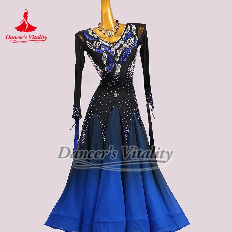 ผู้หญิง Tango Rumba แขนยาวชุดผู้ใหญ่การประกวดเต้นรําบอลรูมเสื้อผ้าปรับแต่งขนาด Waltz Foxtrot ประสิทธิภาพชุด