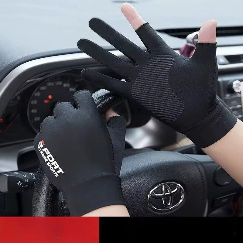 

UPF 50+ Солнцезащитные перчатки с сенсорным экраном, ручка для вождения на два пальца, нескользящая, для рыбалки, езды на велосипеде, унисекс, дышащая, ледяная, чехол на половину пальца