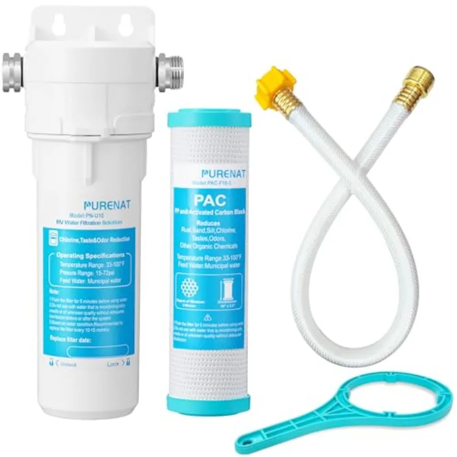 

External RV Water Filter System - Included One Compound FilterHighly Effective Reduces Sediment Chlorine Bad TasteandOdor;Suita