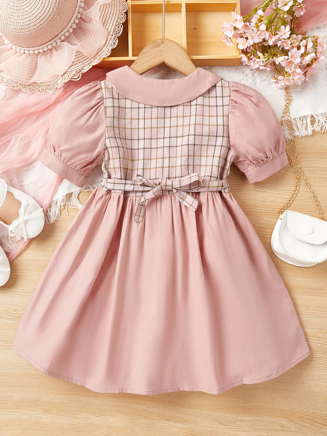 Summer Little Girls Casual Plaid Dress Girls Cute Short Sleeve Cotton Clothes Baby Toddler 2-6 Years Old Princess Dress