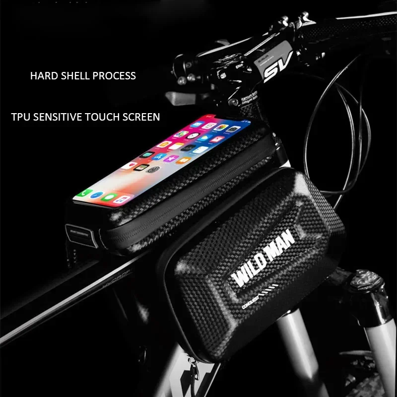 WILD MAN Hard Shell Front Bicycle Bag Bike Top Tube Bag Cycling Pouch 7.0 Inch Phone Case Touch Screen Mtb Bag Accessories