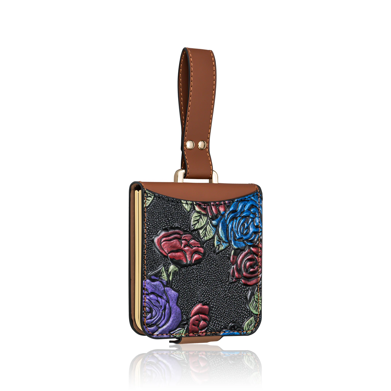 VIETAO Mode Relief Schilderijen Bloem PU Lederen Telefoonhoesje Compatibel met Samsung Galaxy Z Flip 7 6 5 4 3 hoesje met polsbandje