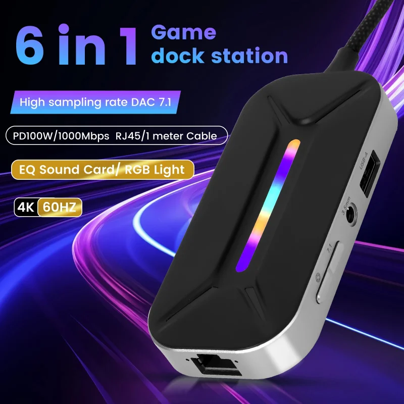 Sarafox USB-C Hub 6in1 Type c to 3.5mm Audio with 1000mbp Rj45 HDM Network and PD60W Charging 3.0 Adapter 3.5MM+RJ45+PD100W