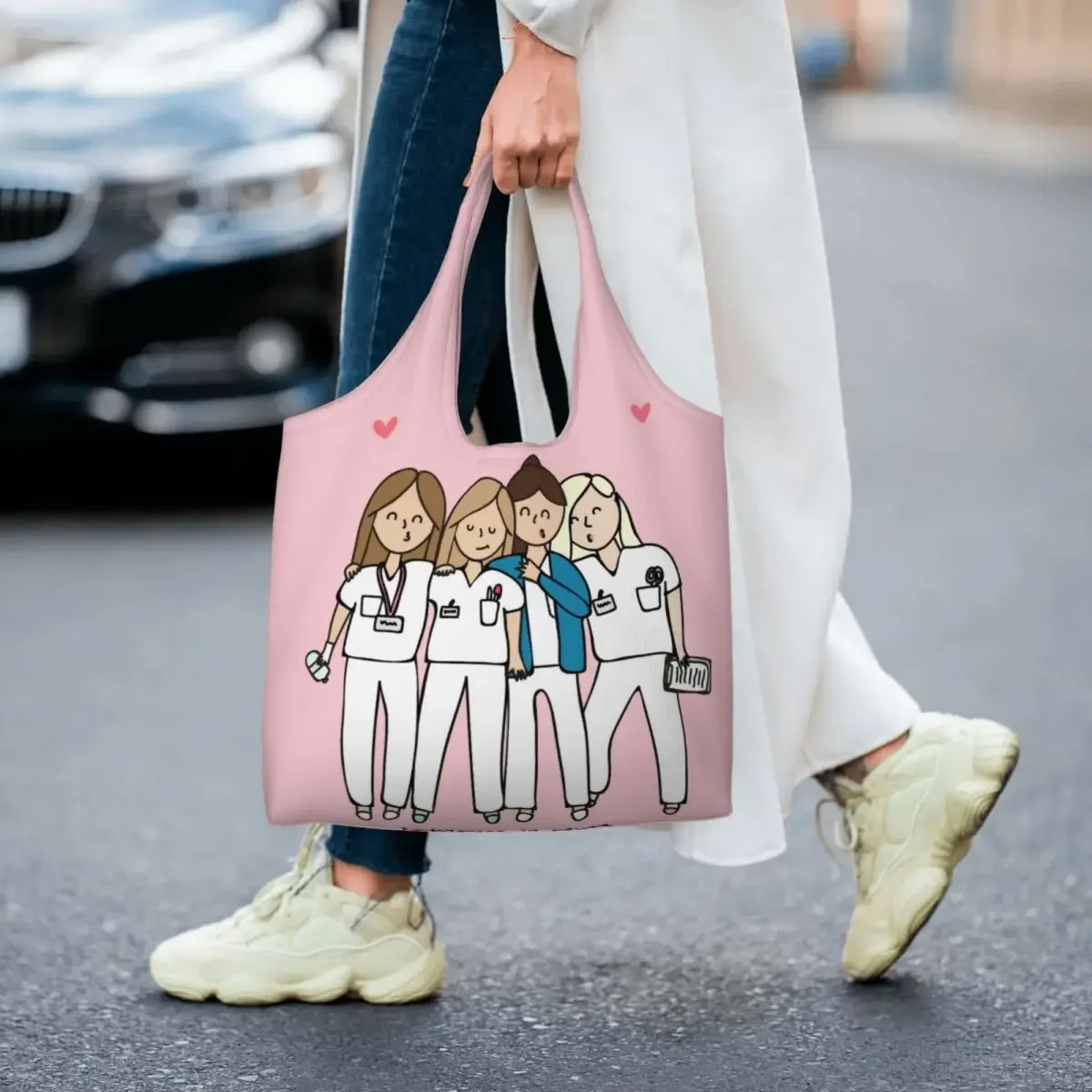 Custom Funny Nurse Shopping Bag Women Shoulder Canvas Tote Bag Washable Health Care Nursing Doctors Groceries Shopper Bags