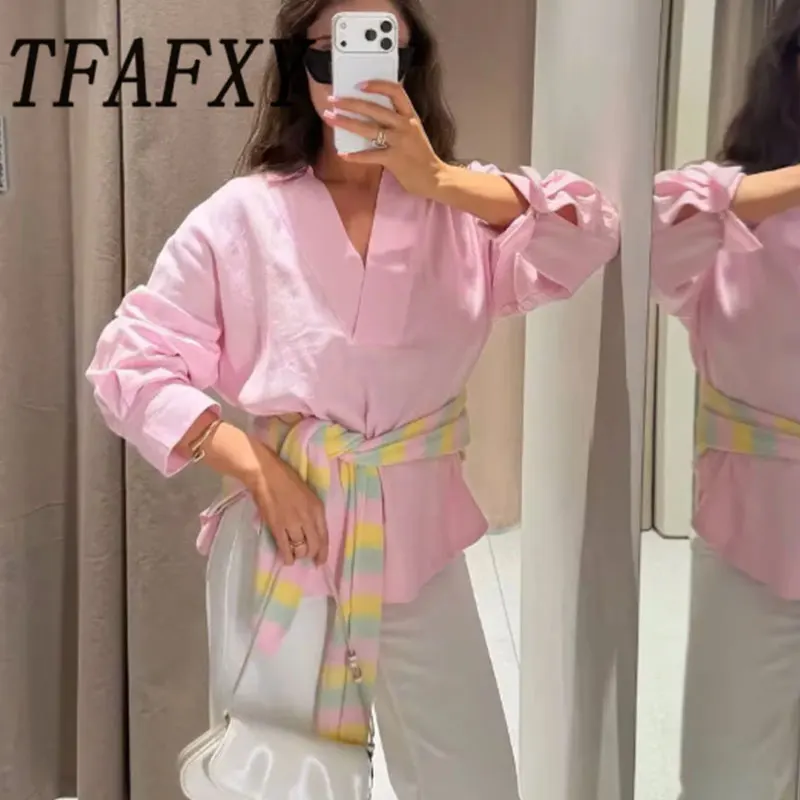 

TFAFXY 2026 Summer Minimalist Women Shirt Fashion New Chic Long Sleeve Casual Holiday Blouse