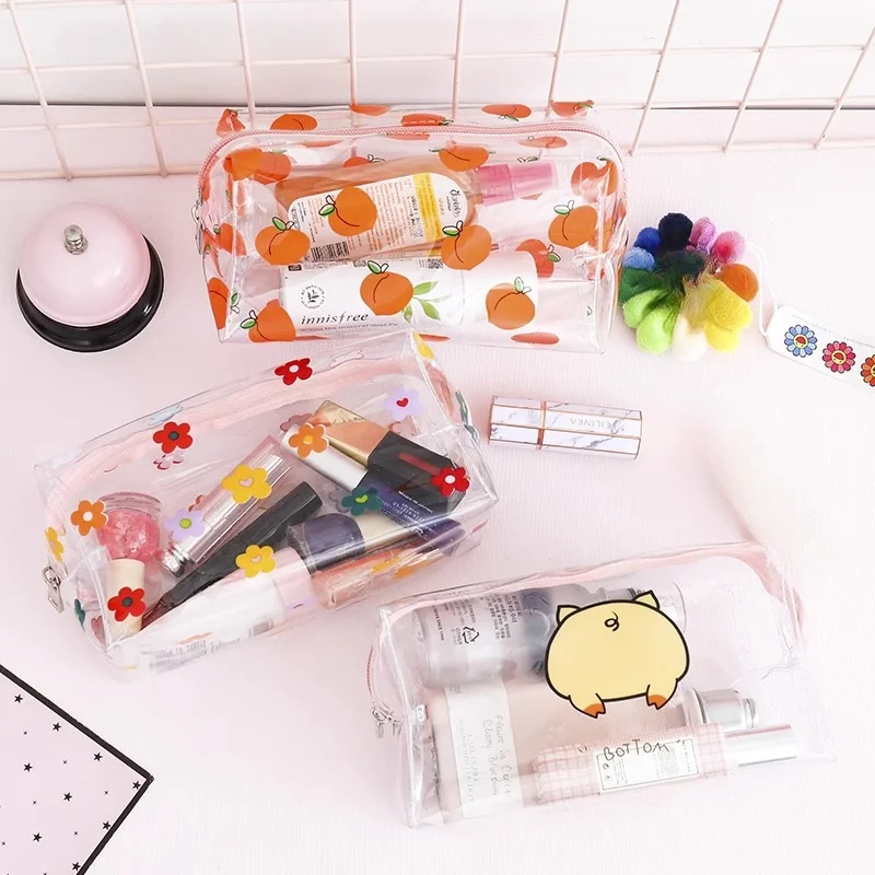 1Pcs Transparent Plastic Box School Lovely Pencil Case Pen Holder Bag Pouch Painting Brush Pens Storage Case New Gift Stationery