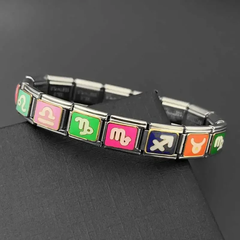 Bracelet à breloques en acier inoxydable italien pour hommes et femmes, motif épissé 12 étoiles, cadeau de bricolage, Tech 12 Constellations, 9mm,