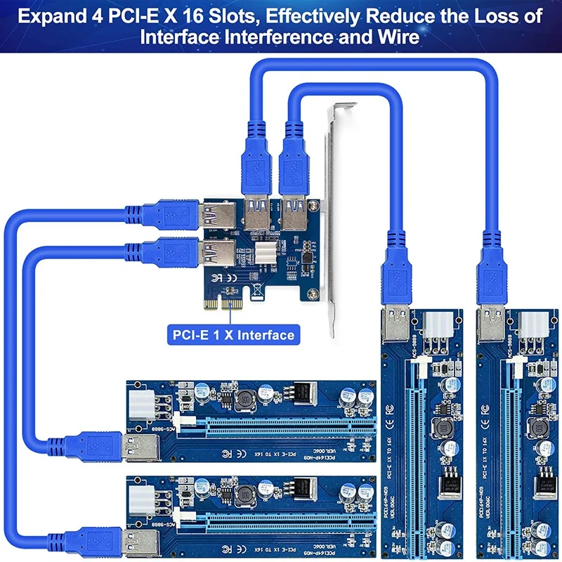 Переходная плата PCIE 1–4 Riser, разветвитель PCIE 1–4 Riser Card, PCIE 1X–4X, переходная плата PCI-E 4 в 1 USB 3.0