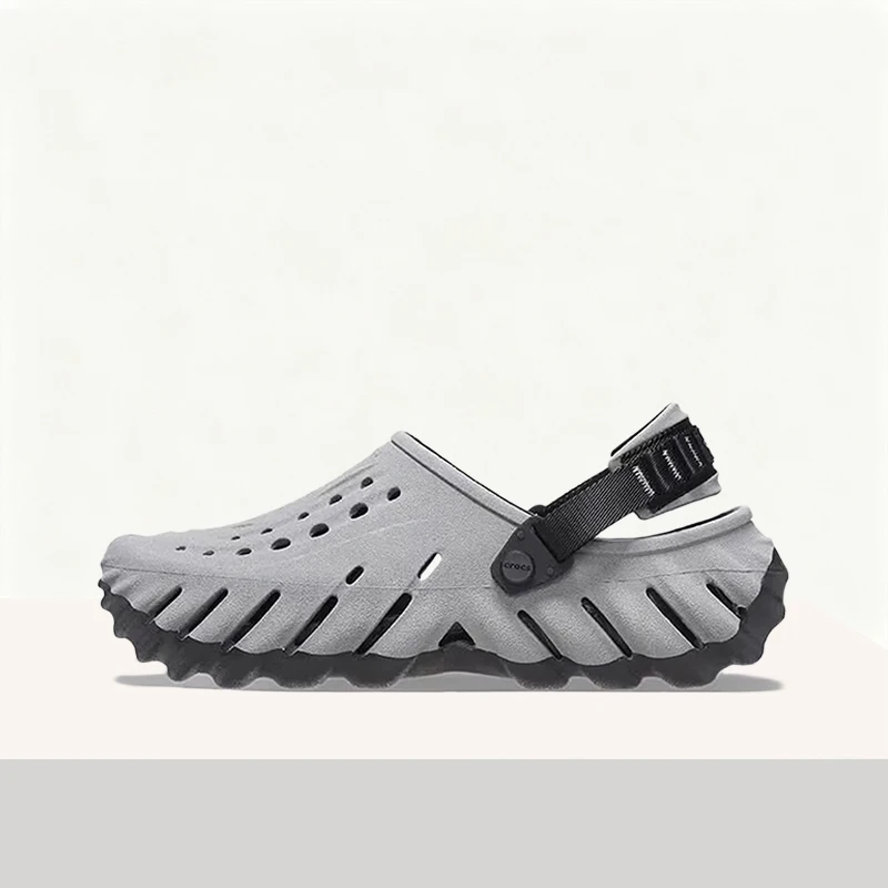 Crocs Echo Clog Gray Trendy Two-Tone High-Quality Durable Cushioned Non-Slip Breathable Lightweight Slip-On Men Clog 208795-0WN