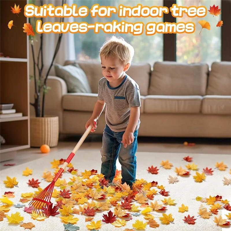 A55F-râteau pour enfants avec manche en bois dur et râteau mignon pour les enfants, outil de jardin pour les enfants de plus de 3 ans