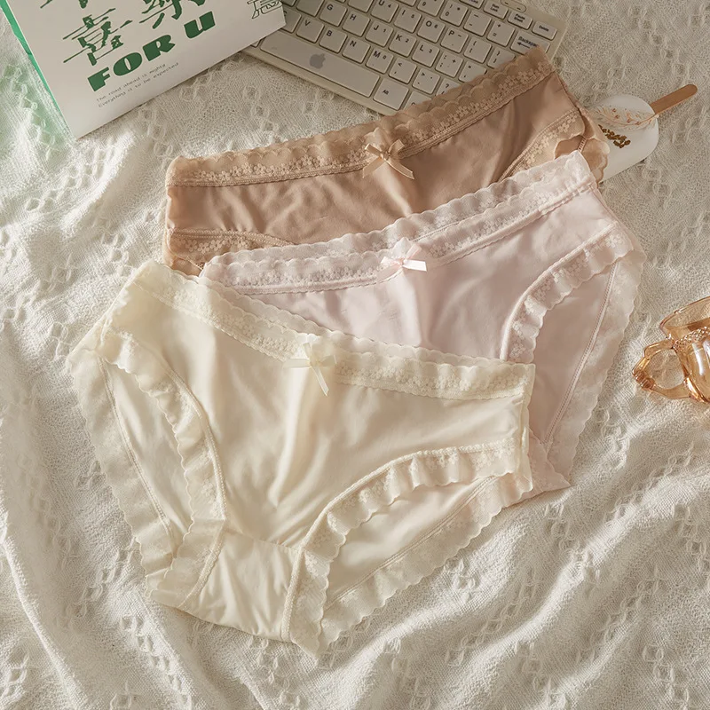 3Pcs Women Low Waist Panties Panties Sexy Lingerie Lace Quick Drying Briefs Female Seamless Underwear Solid Color Underpants image 5