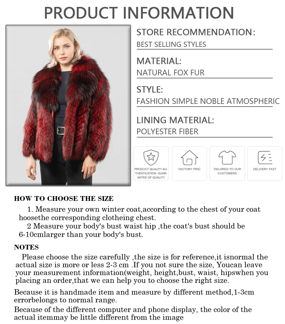 Real Red Silver Fox Fur Jacket With Collar Natural Fox Fur Coat Women's Winter Jacket Best Selling Genuine Fur Outerwear