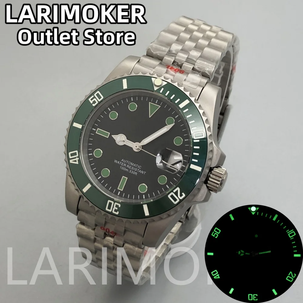 LARIMOKER NEW 40mm Green Black Bezel Automatic Men Watch Titanium watch strap fit NH35 PT5000 Luminous sign Sapphire Glass