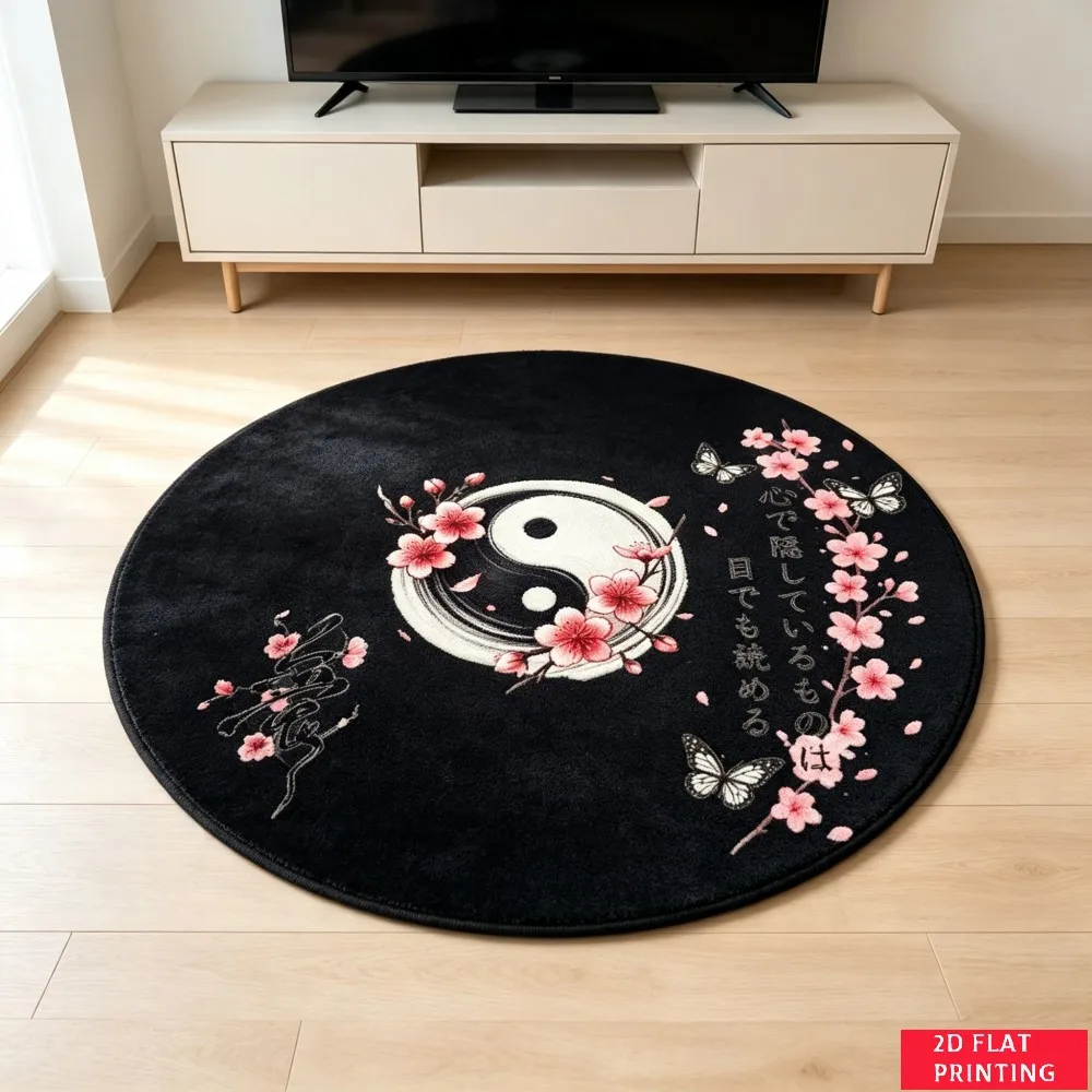 Vinyl Record Red Label Soundwave Graphic Round Carpet For Music Lover Space With Black White Dynamic Printed Carpet Theme