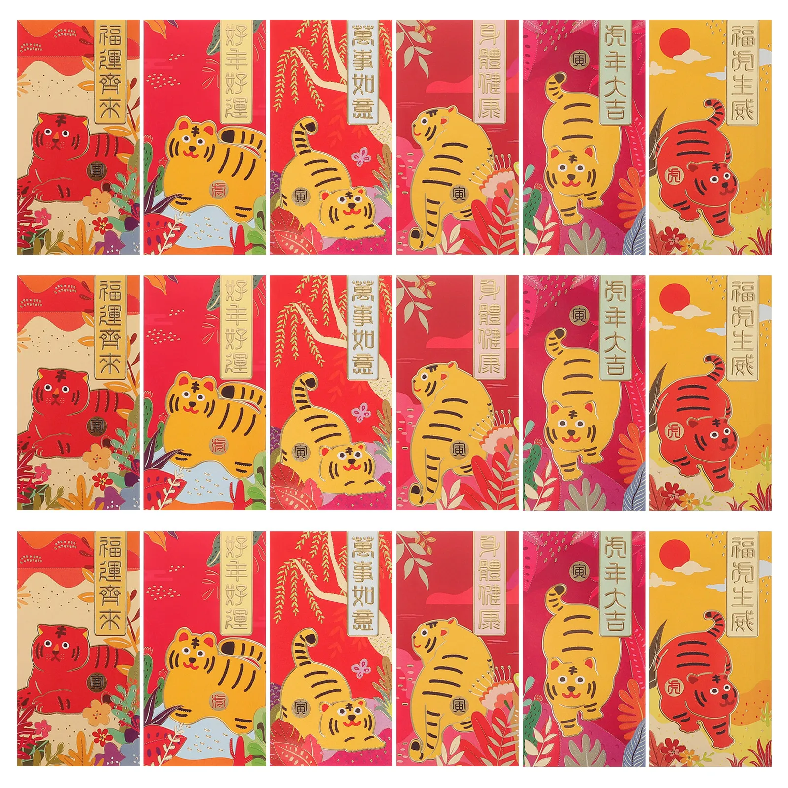 

36 шт. праздничных длинных красных конвертов с принтом китайского зодиакального тигра для денег, на Новый год, Весенний фестиваль, свадьбу, благоприятный подарок