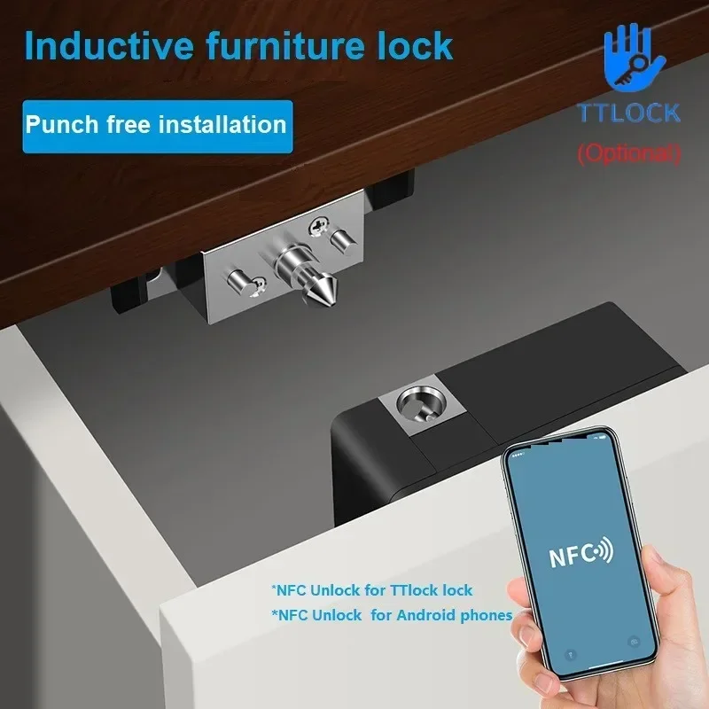 

Invisible Electronic Lock Smart Wood Door Lock Keyless IC Card TTlock App Unlock Cabinet Locker Furniture Drawer Smart Locks