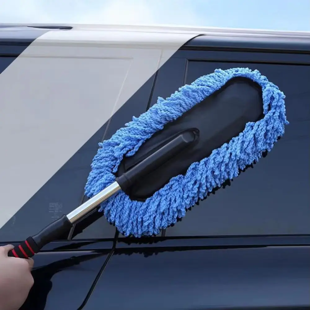 Retractable Handle Car Cleaning Mop Scratch-Free Stainless Steel Pole Car Wash Brush Soft Bristle Duster Car Duster