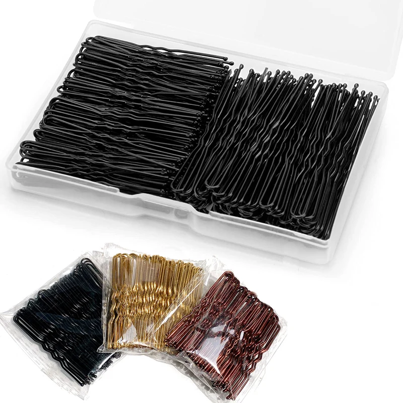 100PCS 5/6cm U Shaped Alloy Hairpins Waved Hair Clips Metal Black Bobby Pins Barrettes Bridal Hairstyle Tools Hairpin Wholesale