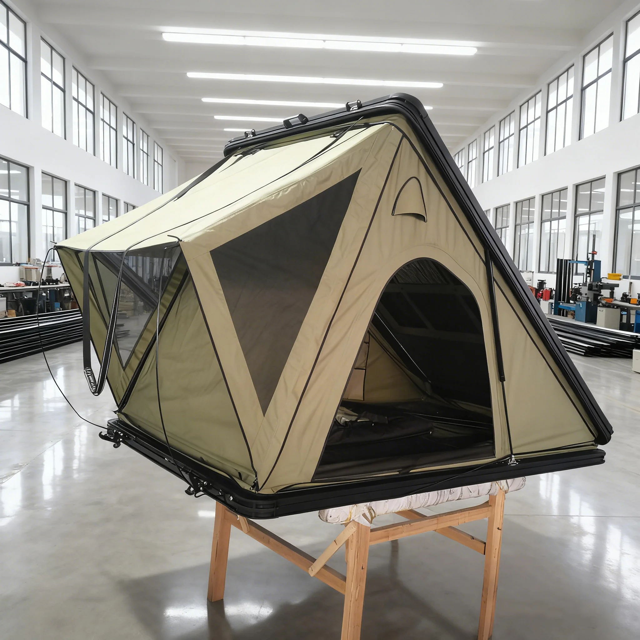 Carpa de Techo Rígida para SUV con Estructura Triangular de Aluminio y Tela de Poliéster Verde - Sin Barra Transversal, Sin Luces LED