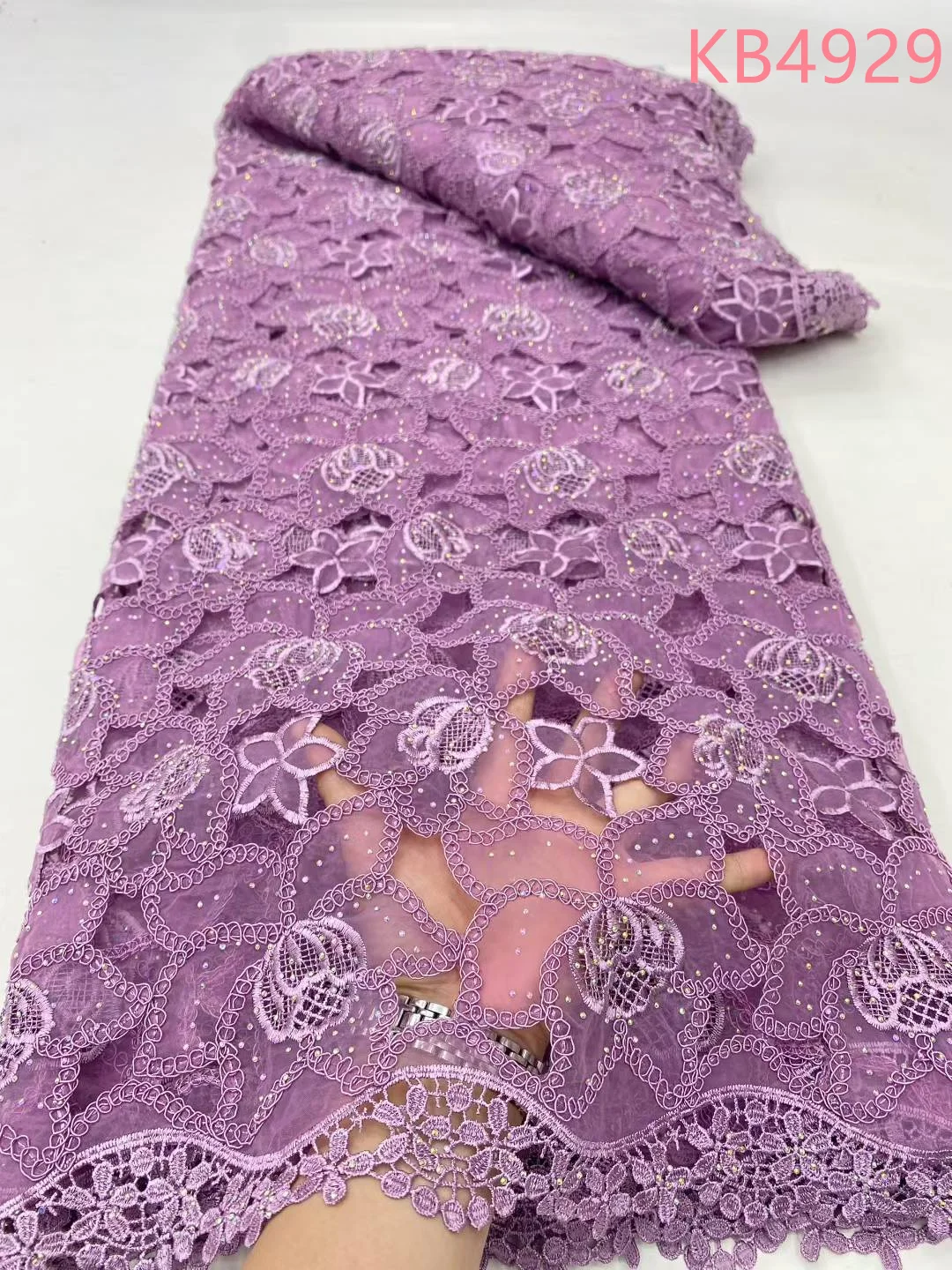 

African Lace Fabric 5 Yards High Quality 2025 Nigerian Cord Guipure Lace Fabrics White Tulle Fabric For Wedding Dress KB4929