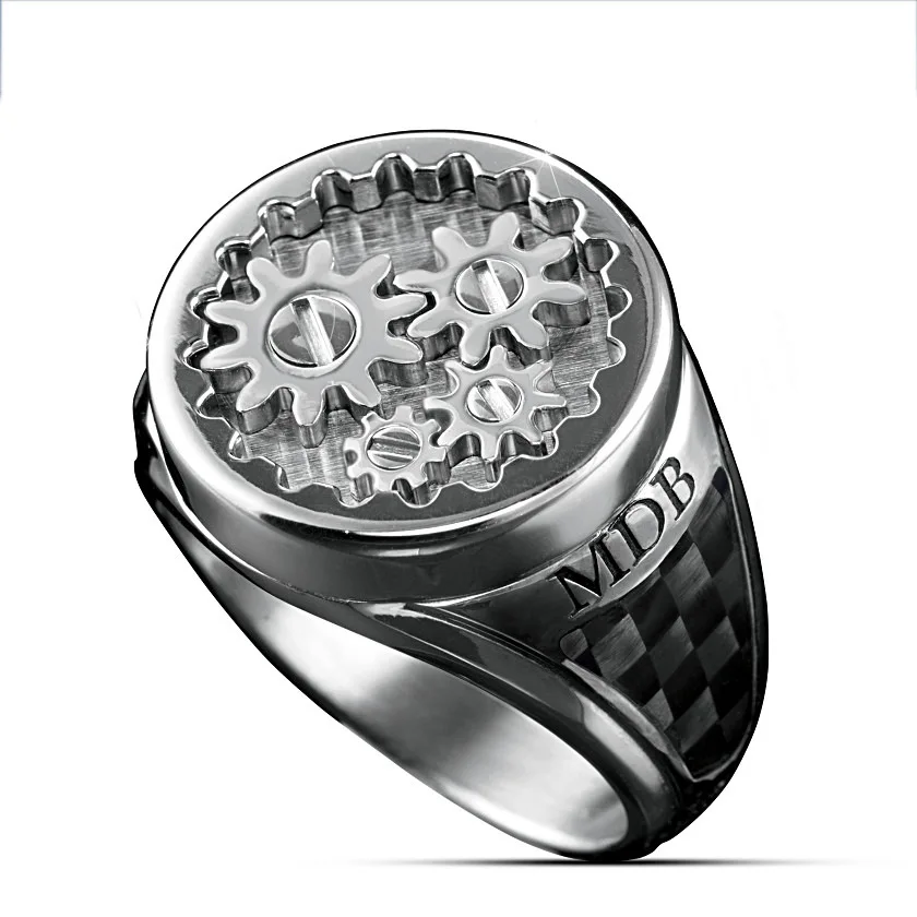 Creative Turntable gear Ring Retro 925 Silver auto gear for men Ring