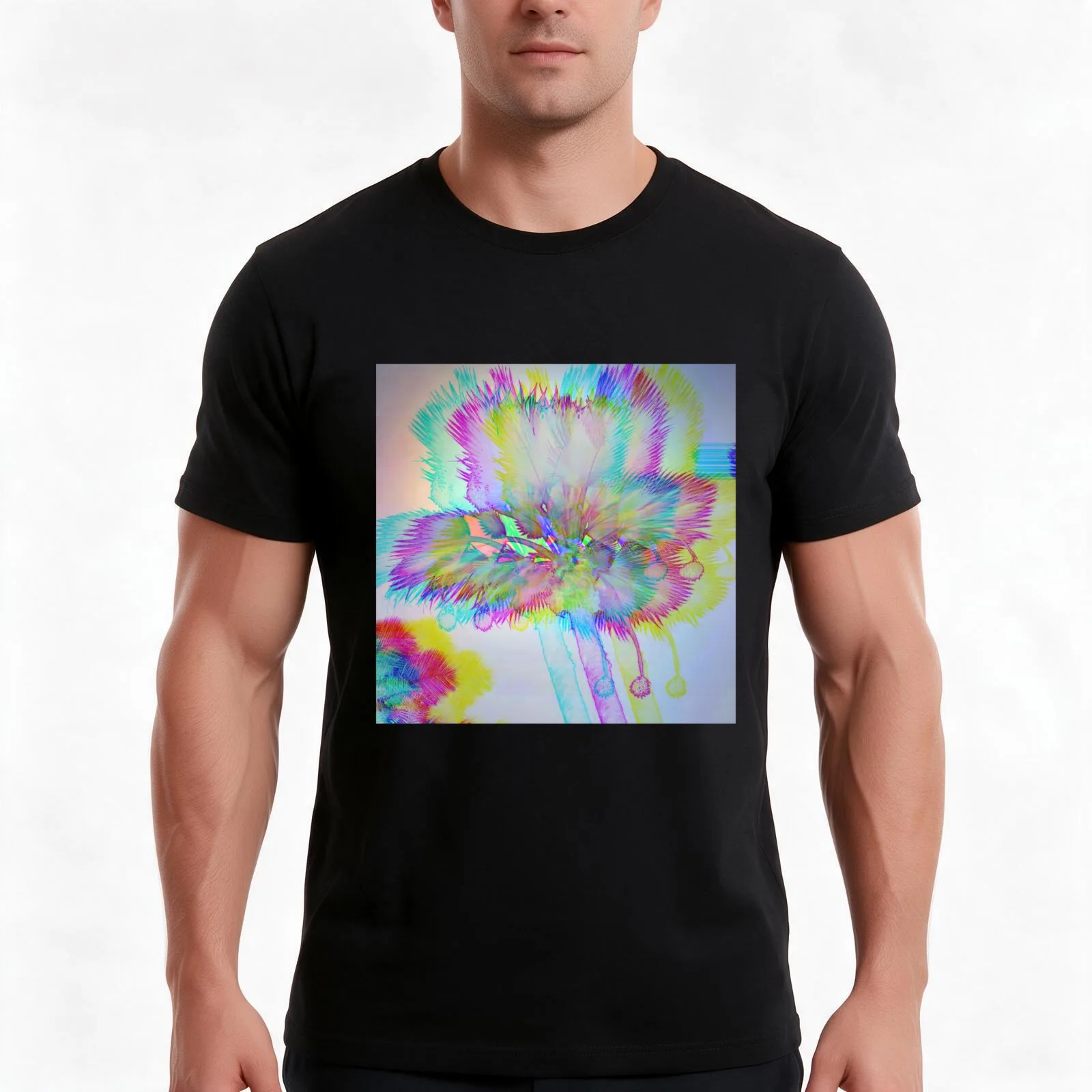 Rainbow Glitch Palm Tree T-Shirt, Summer Casual Cotton Tee, Oversized Streetwear Tops, Vintage Graphic Print, Unisex Men Women