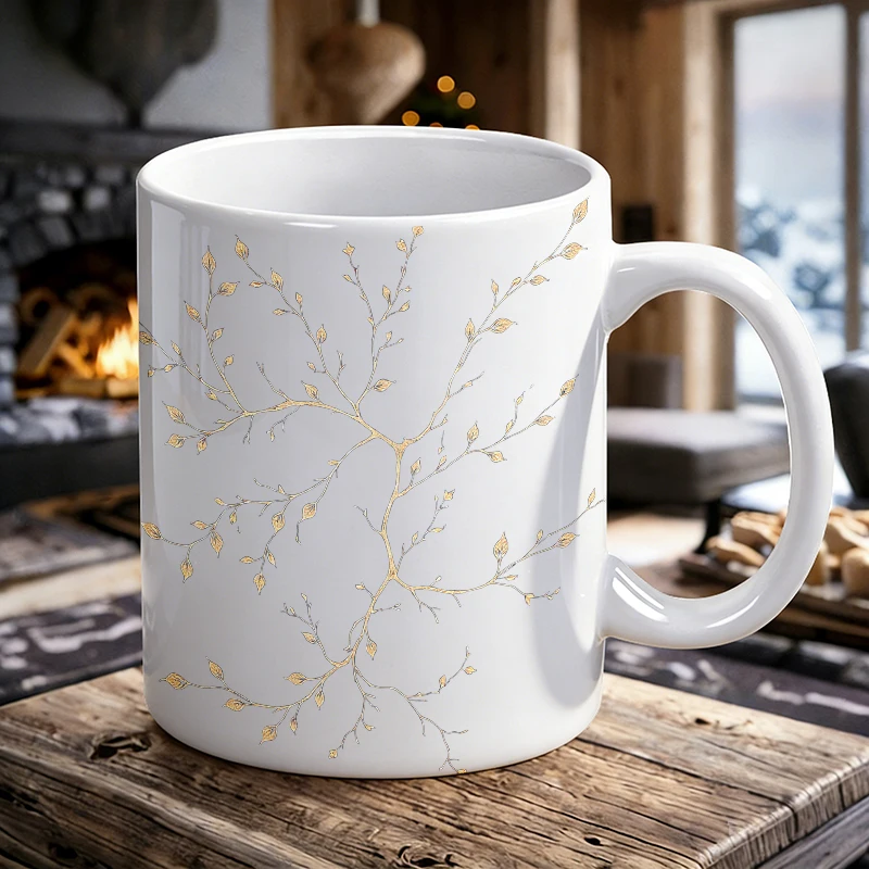 

Cup & Mug Set, Gold Branch Ceramic Mug, Coffee Mug, Milk Cup, Office Tea Cup, Drinking Cup, Gift for Friends, Fade-Resistant