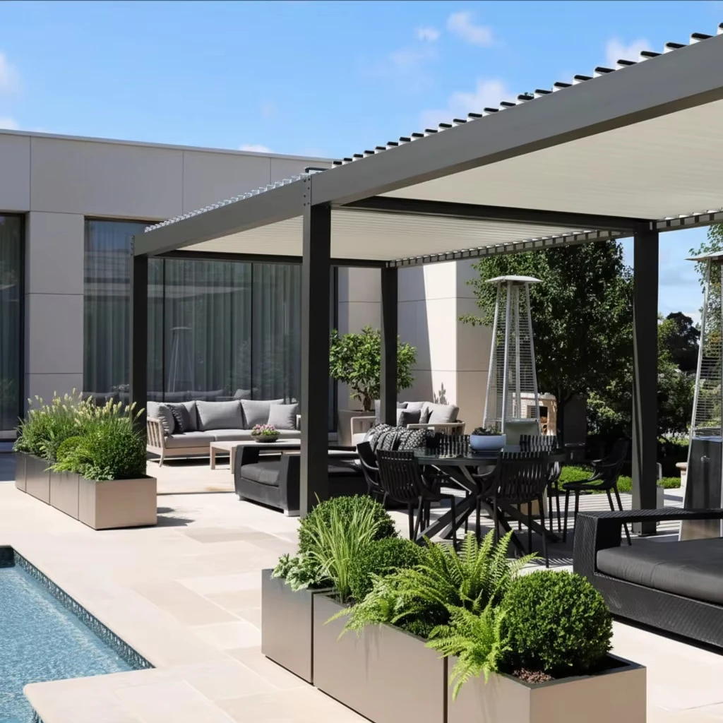 Sweet Home 16x12 FT Large Aluminum Eco-Friendly Free Standing Modern UV Protection Motorized Louvered Retractable Roof Canopy