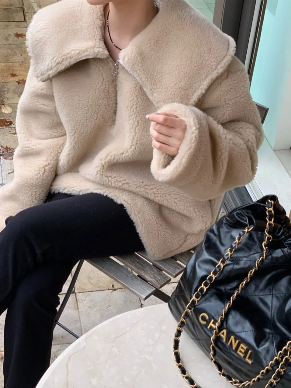 Lamb Fur Coat Women's Loose Thiened Autumn Winter Warm Zipper Sweatirt Large Collar Rabbit Fur Simulation Outerwear