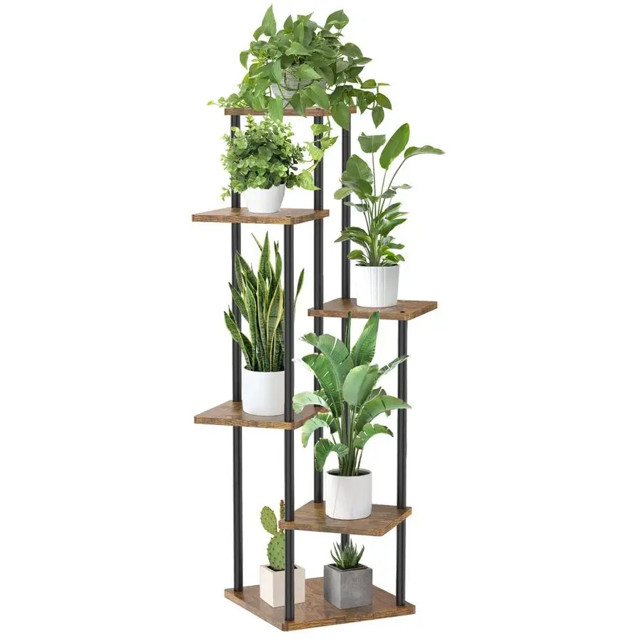

6 Tier Tall Plant Stand Indoor, Large Wood Metal Planter Shelf Holder for Narrow Corner, Sturdy Vertical Multiple Flower Orchid