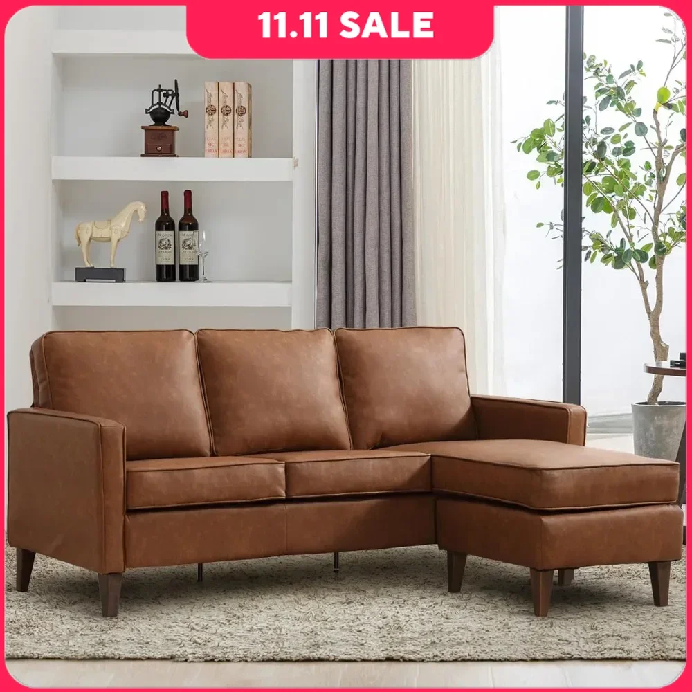 Sectional Sofa Couch with Reversible Chaise L Shaped Couch Faux Leather Sofas for Living Room Lounge Sofa