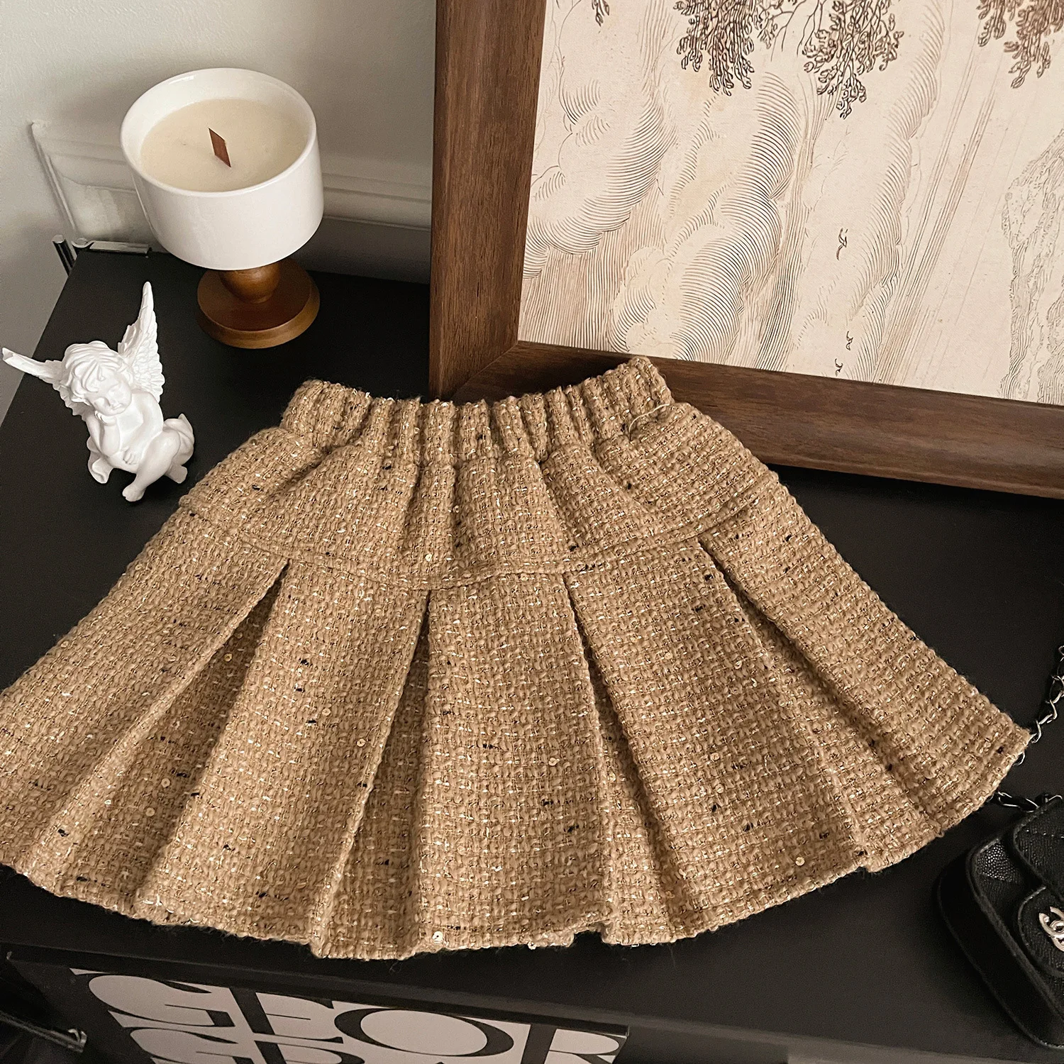 Childrens Sets Girl New Autumn Winter Fashion Crude Round Neck Loose Coat Short Skirt Adding Cotton Two Pieces 2024