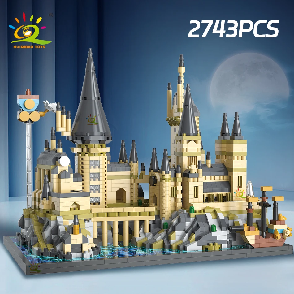 HUIQIBAO Street View Magic Castle Architecture Mirco Building Blocks Mini Bricks City Construction Toy Christmas Gift Ornament