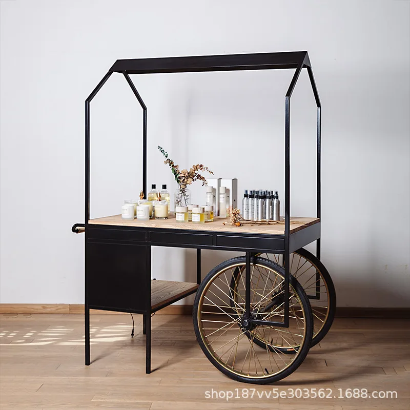 

Outdoor wrought iron mobile stall cart stall trolley night market street snack cart multi-functional dining car Oden cooking car