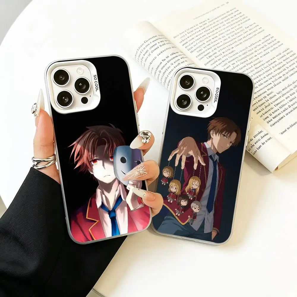 

Classroom K-Kiyotaka Elite A-Ayanokoji Phone Case For iPhone 11 12 13 14 15 16 17 Pro Max Plus white silver Phone Cover