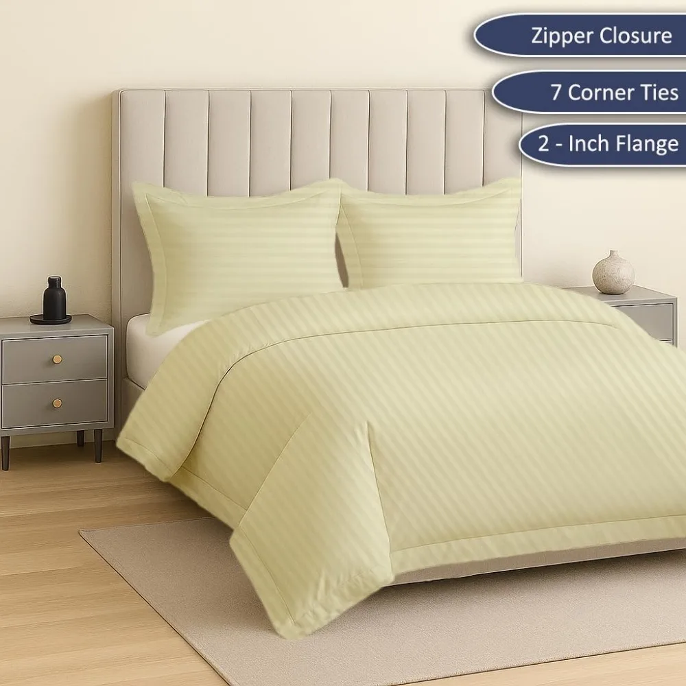 Queensize 100% katoenen gestreepte dekbedovertrekset - Zacht, ademend, 3-delig beddengoed met kussenslopen